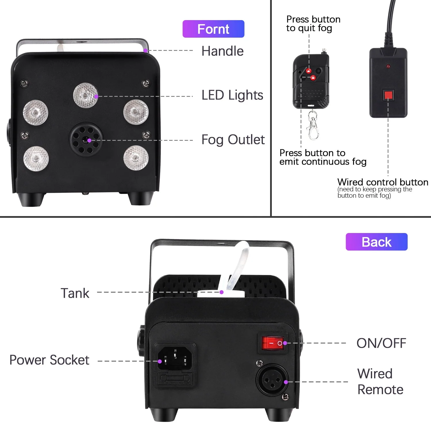 Fog Machine Smoke 550W 5 three-in-one RGB Light Beads Smoke Machine with Remote Control for Party Stage - Image 6