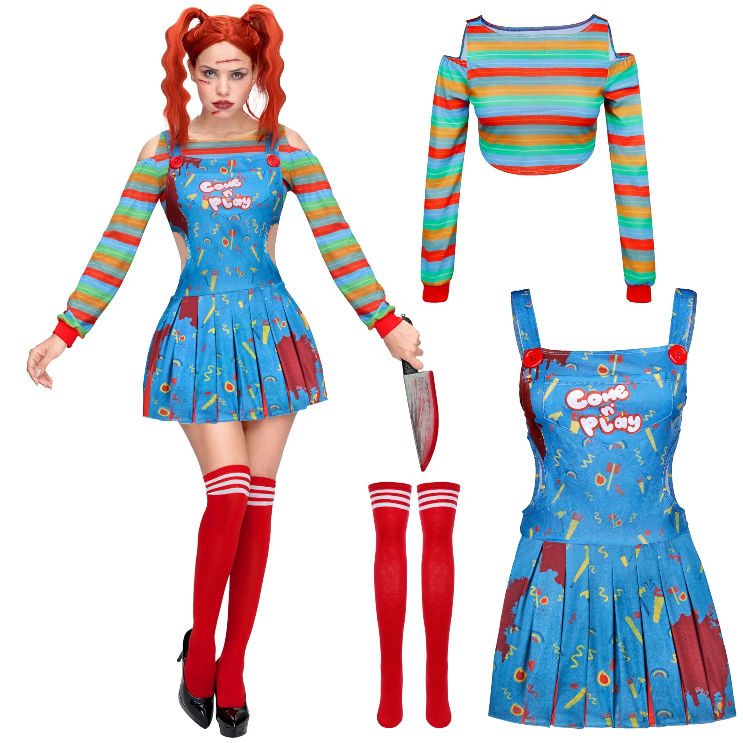Joyfy Creepy Doll Costume for Women, Family Matching Killer Doll Costume for Halloween Fancy Dress up Cosplay - Image 7